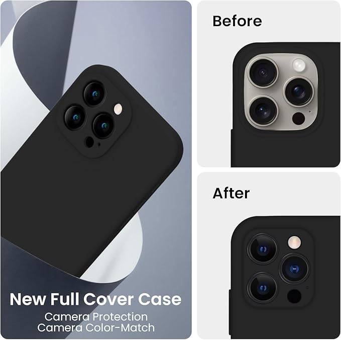 FireNova Designed for iPhone 15 Pro Case, Silicone Upgraded [Camera Protection] Phone Case with [2 Screen Protectors], Soft Anti-Scratch Microfiber Lining Inside, 6.1 inch, Black