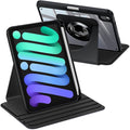 Fintie 360 Degree Rotating Case for iPad mini 7 (A17 Pro, 7th Generation) 2024 / iPad mini 6 (6th Gen) 8.3 Inch - Swiveling Protective Stand Clear Back Cover with Pencil Holder (Black)
