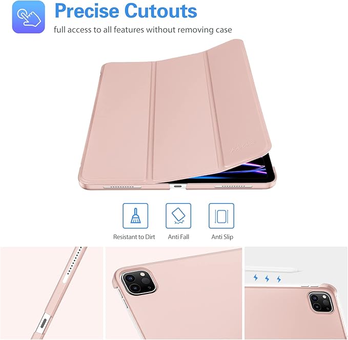 ProCase for iPad Pro 11 Inch Case 2022/2021/2020/2018(4th/3rd/2nd/1st Generation), iPad Pro 11" Slim Stand Hard Back Cover Shell Smart Folio Compatible with Pencil/Support Auto Wake/Sleep -Pink