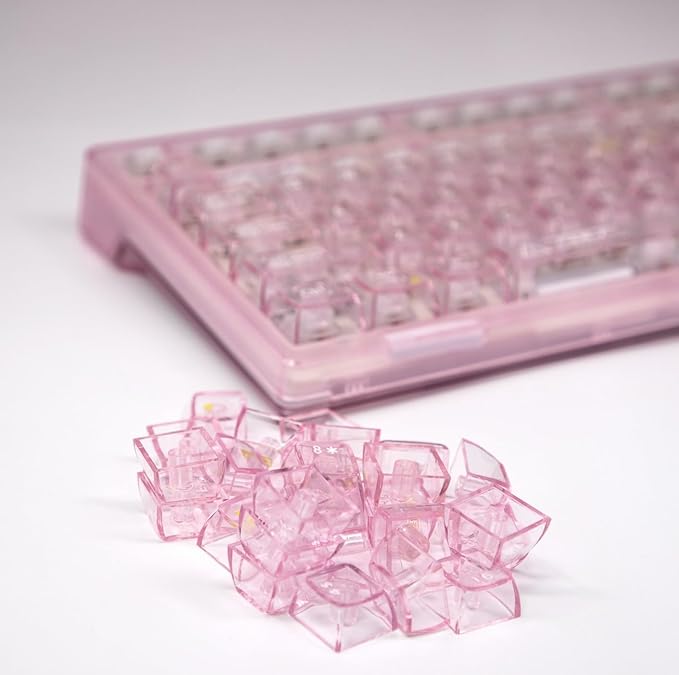 F98 Pro 95% Hot-Swappable Mechanical Keyboard – Transparent Keycaps, RGB Backlit Gaming Keyboard, Tri-Mode BT5.0/2.4G/USB-C, OLED Display, 4000mAh Battery, Pink