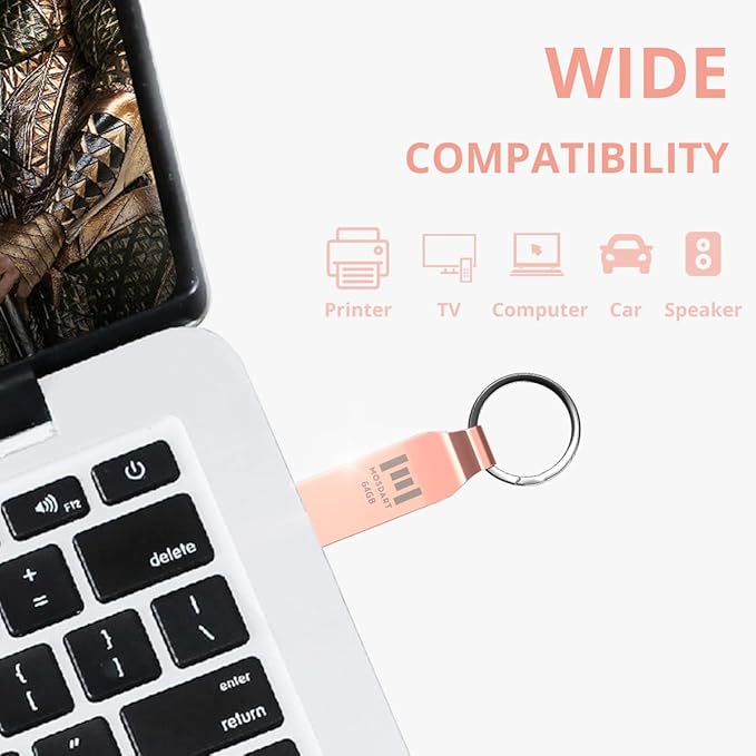 MOSDART Waterproof 64GB USB2.0 Flash Drive, exFAT Metal Memory Stick with Keychain, for System Back, Data Storage, Rose Gold(Pack of 2)