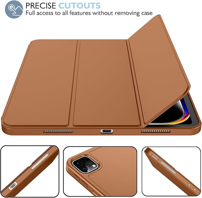 iMieet Case for iPad Pro 11 Inch (M5) 2025 /(M4) 2024 5th Gen, Trifold Stand Smart Cover with Pencil Holder and Soft TPU Back, Auto Wake/Sleep (Brown)