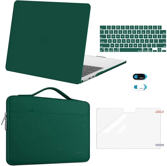 MOSISO Compatible with MacBook Air 13 inch Case M5 2026 M4 2025 M3 M2 2024-2022 A3449 A3240 A3113 A2681,Hard Shell&Sleeve Bag&Keyboard Skin&Webcam Cover&ScreenFilm for MacBook Air 13.6, Peacock Green