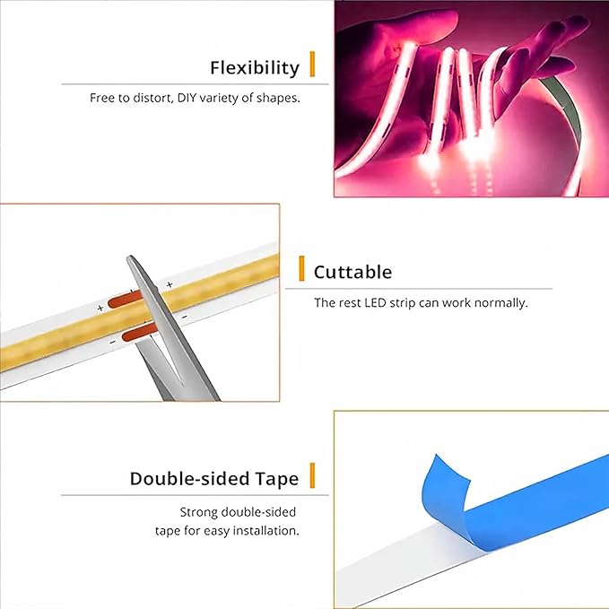 ZSLAIFU 5V USB LED Light Strip, COB LED Strip Lights, Pink 5V LED Lights, Small LED Strip Light, TV Lights for TV Under Cabinet Kitchen Living Room Shelving or Displays (Pink, 3.28ft)
