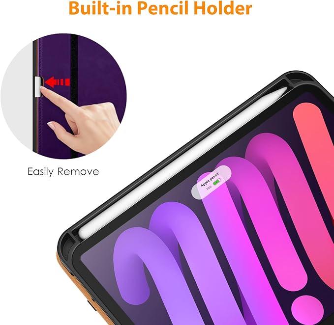 DTTO for iPad mini 7th (A17 Pro) 2024/iPad Mini 6th Generation Case 2021 8.3 Inch, Premium Leather Business Folio Stand Cover for Mini 7/6 with Pencil Holder-Multiple Viewing Angles, Dark Purple