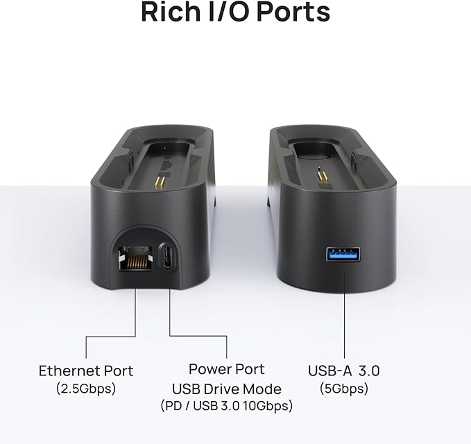 PocketCloud Dock for Portable NAS, M.2 NVMe Slot, Expend Storage, 2.5GbE Ethernet, PD Charging & USB-A Ports, Modular SSD Storage, Smart Cooling, Dual Backup & Charging (Dock Only, Diskless)