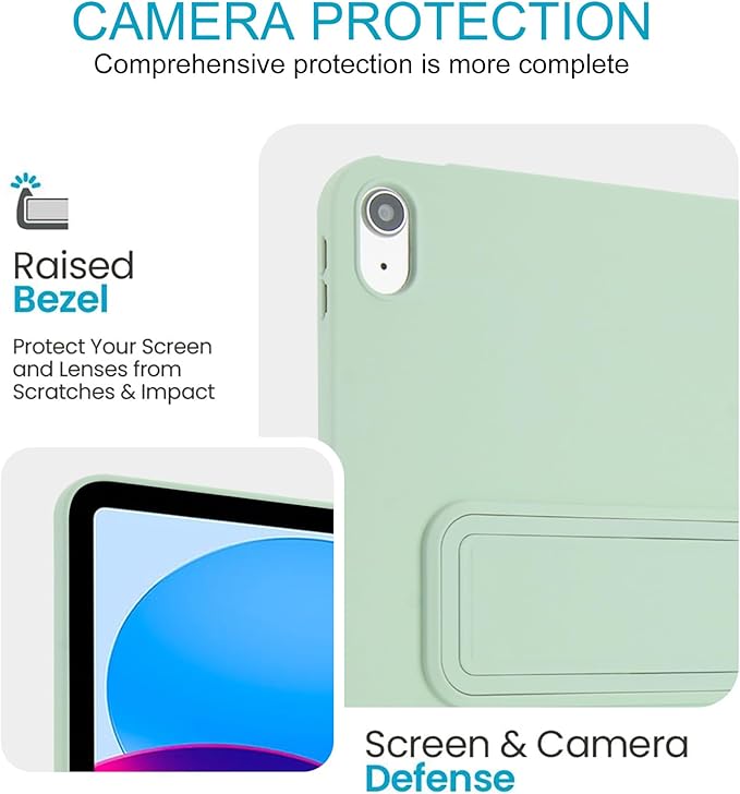 Shockproof Case for iPad 10th/11th Gen, TPU & Hard PC Back Cover with Kickstand Feature Screen & Camera Defense Cleaning Cloth + Stylus Included for iPad 11th 10th Gen, Mintgreen