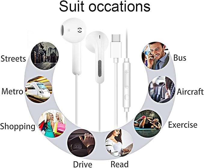 2 Pack USB C Headphones for iPhone 16 15 Pro Max Plus iPad Pro USB C Wired Earbuds with Mic Volume Control Type C Earphones Wired Noise Cancelling USBC Headphones for Samsung Galaxy S24 S23 Pixel 9 8