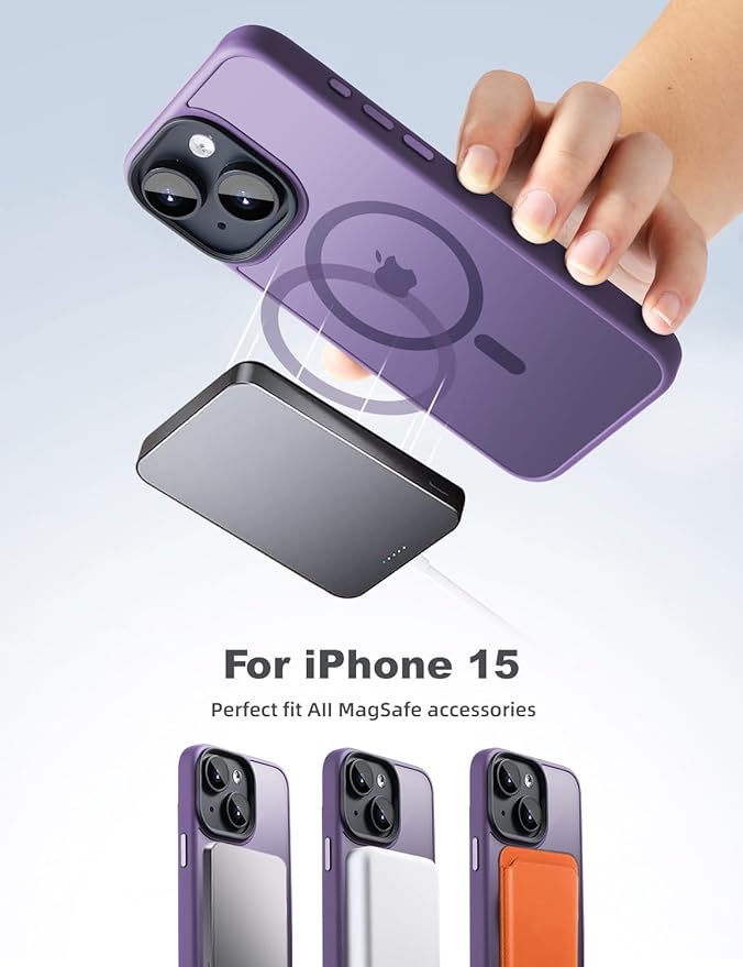 Tigowos for iPhone 15 Magnetic case Fits MagSafe 15FT Drop Resistant Anti-Yellowing Heavy Duty Shockproof Back Cover Fits iPhone 15 Phone Cases 6.1"，Deep Purple