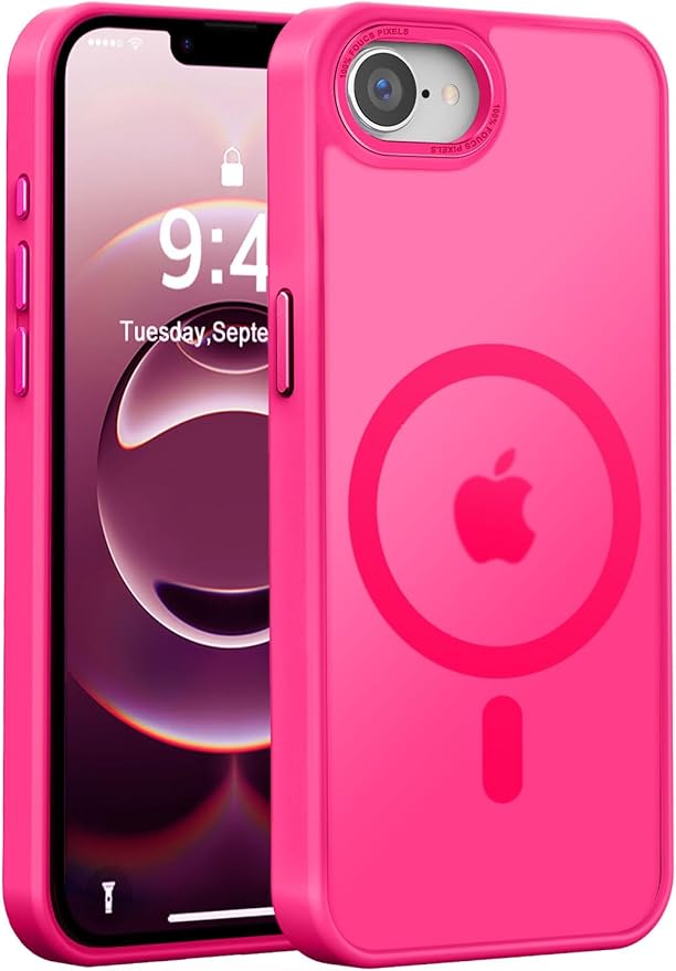 Newfuture Designed for iPhone 17e Case & iPhone 16e Case with Magnetic [13 FT Military Drop Protection] [Compatible with Magsafe] Slim Translucent Shockproof with Anti-Fingerprint Phone Case, Hot Pink