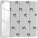 JOYLAND Cute Ribbon Bowknot Case for iPad Pro 13-inch (M4) 2024, Clear Acrylic Hard Back Grey Case with Pencil Holder Trifold Stand Tablet Cover (Model Number:A2925/A2926/A3007)
