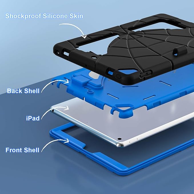AKABEILA Compatible with Apple iPad 10.2 7th 8th 9th(2019/2020/2021) Tablet Case，Lightweight Shockproof Rugged Protective Cover with Kickstand for Kids Children Boys Babies Black Blue