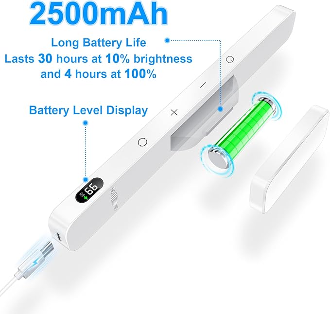 Ferswe 5W Rechargeable Light Bar - Touch Control 3-Color Adjustable, 120 LED Mirror Light with Magnetic Base, Battery Powered Stick-on Lamp for Cabinet, Closet, Kitchen, Bedroom, Bathroom, Wall