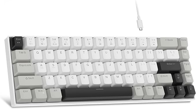 MageGee Portable 60% Mechanical Gaming Keyboard, MK-Box LED White Backlit Compact 68 Keys Mini Wired Office Keyboard with Red Switch for Windows Laptop PC Mac - Grey