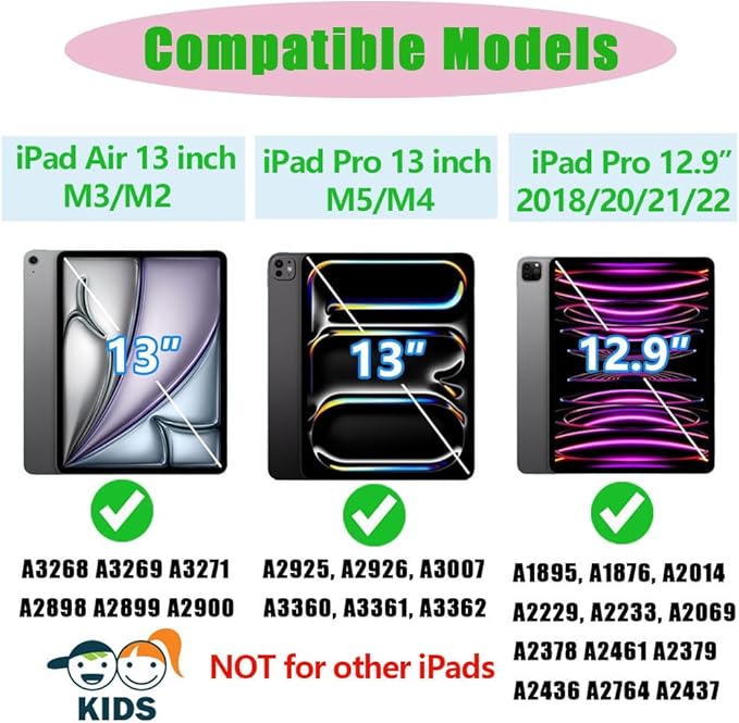 Butterfly Kids Case for iPad Air 13 Inch M3/M2 (2025/2024), iPad Pro 13 M5/M4 (2025/2024), iPad Pro 12.9 (2022/2021/2020/2018), 3D Cartoon EVA Foam Shockproof Stand Cover for Girls - Pink
