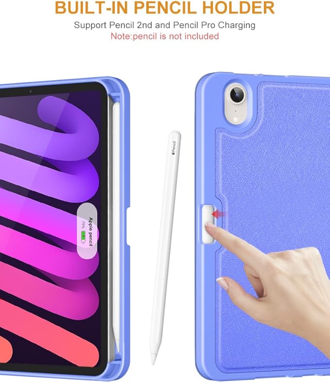 DTTO Case for iPad mini 7 (A17 Pro) 2024 / iPad mini 6 2021 8.3 inch with Pencil Holder, Multi-Angle Magnetic Standing Cover for iPad mini 7th/6th Generation [Auto Wake/Sleep], Bluish Violet
