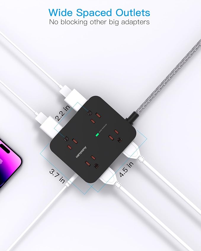 Extension Cord 25 Ft, HANYCONY Surge Protector Power Strip with 8 Outlets 4 USB Ports(2 USB C), Long Cord, Wall Mount, Desk USB Charging Station for Home Office College Dorm Room Essentials