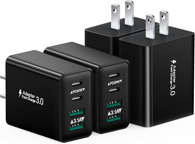 USB C Charger Block, 4-Pack 40W Fast Charging Block 4-Port Dual PD Power Adapter +QC Wall Plug Double USBC Charger Block Multi Type C Charging Cube for iPhone 17 16 15 14 13 12 11 Pro Max, Samsung