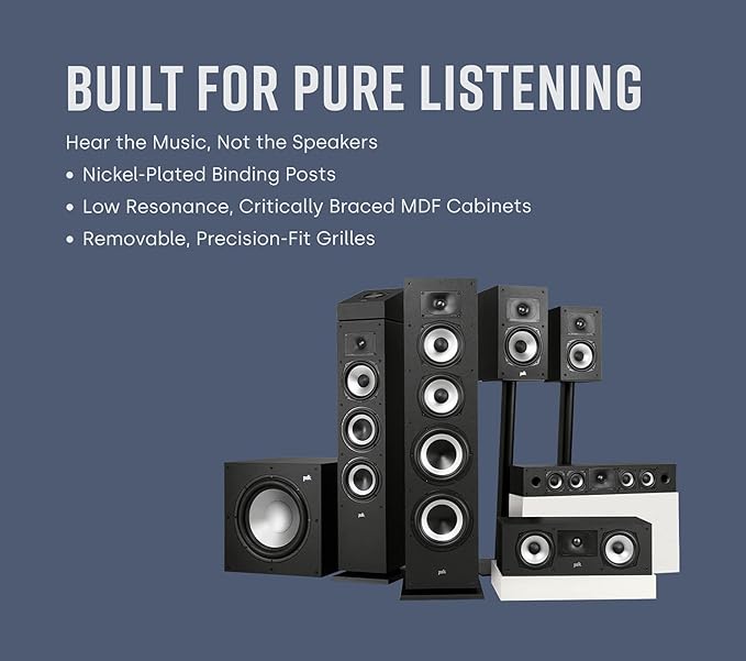 Polk Monitor XT35 Slim Center Channel Speaker - Hi-Res Audio Certified, Dolby Atmos & DTS:X Compatible, 1" Terylene Tweeter & Four 3" Dynamically Balanced Woofers, Wall-Mountable, Midnight Black