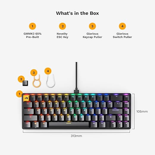 GLORIOUS Gaming GMMK 2 - TKL Mechanical Keyboard - Custom 65% Keyboard - Compact -Hotswap w/Cherry Mx Style Switches - Incl. Double Shot Keycaps & Linear Switches - PC Gaming Setup Accessories