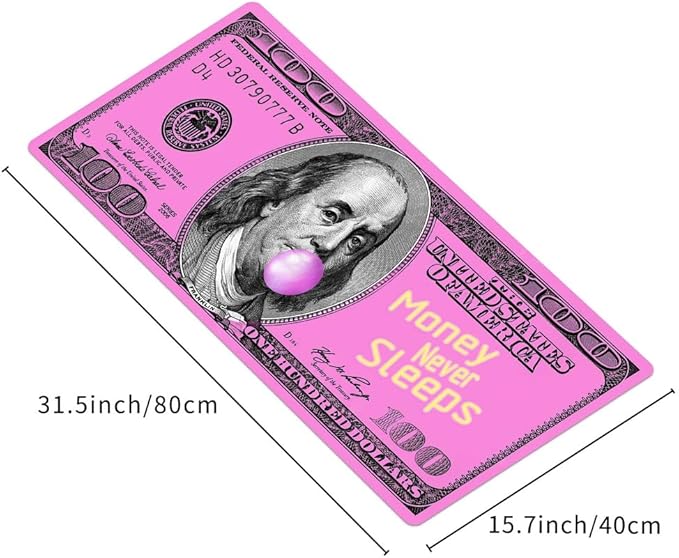 Pink 100 Dollar Bills Money Gaming Mouse Pad Hundreds of US Dollar Currency Non-Slip Rubber Mouse Pad for Computers, Laptop,Office, Home Rectangle Personalized Mousepad 31.5" x15.7"