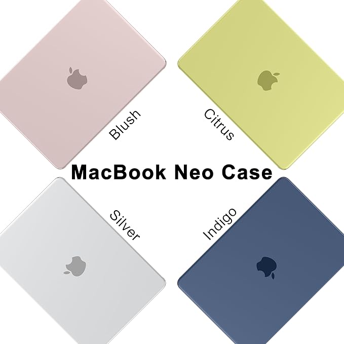 MecBevia for MacBook Neo Case 13 inch 2026 Release Model A3404 with A18 Pro Chip, Hard Shell Case with Keyboard Cover, Screen Protector, Type C, Crystal Indigo