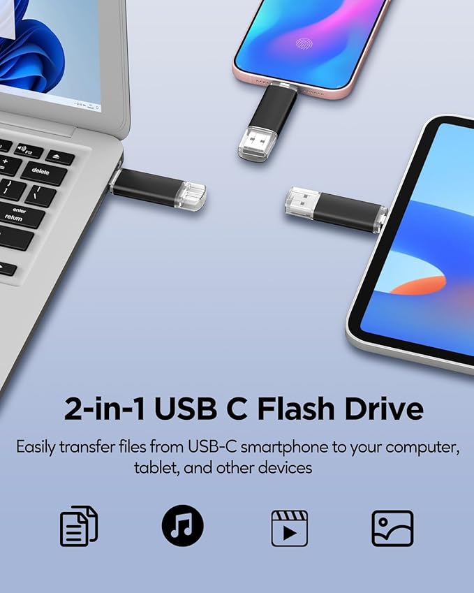 AreTop 64GB USB C Flash Drive Dual USB 3.0 Flash Drive Type C + USB A Portable USB-C Thumb Drive 2-in-1 Type-C Memory Stick for Android Smartphone, Computers, MacBook, Tablets, 1 Pack, Black