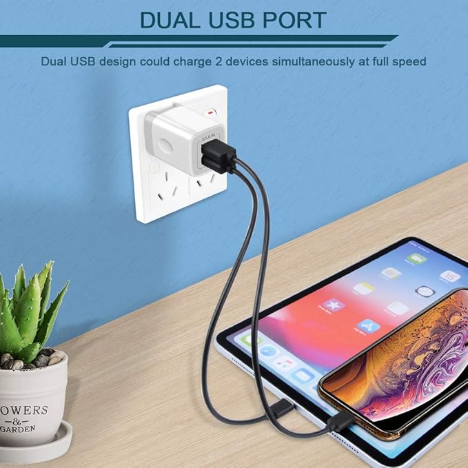 USB Wall Charger, Foldable Charger Adapter, AILKIN 2Pack 2.4Amp Dual Port Quick Charger Plug Cube AC Travel Box for iPhone 17 16 15 14 Pro Max 13 12 11Pro Max/XS/XR Plus, Samsung Galaxy