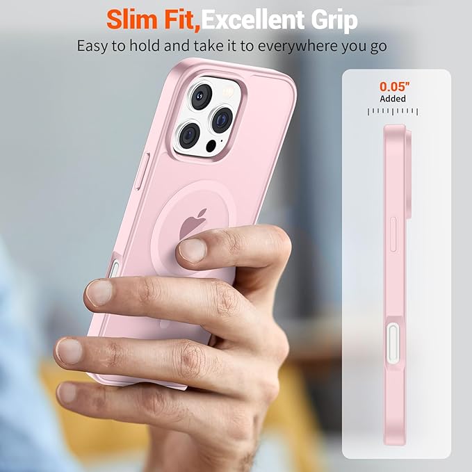 SUPFINE Magnetic for iPhone 16 Pro Max Case (Compatible with MagSafe) (Military Grade Drop Protection) Translucent Matte Shockproof Phone Cover,Light Pink