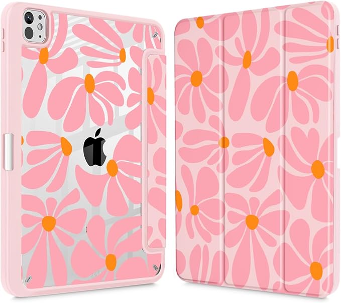 May Chen Case for iPad Pro 11-Inch M5/M4 2025/2024 (6th/5th Generation), Clear Transparent Print Back Shell Slim Stand Shockproof Tablet Cover, Auto Wake/Sleep, Groovy Flower