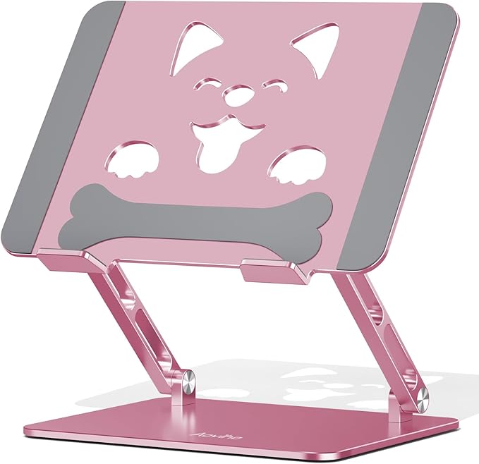 Aoviho Laptop Stand For Desk-Adjustable, Foldable, Portable, Ergonomic Aluminum Notebook Riser with Unique Puppy Cooling Vent, Desk Gift for 10"-17.3" Devices Mac, Dell, HP, Lenovo, Samsung, Rose Gold