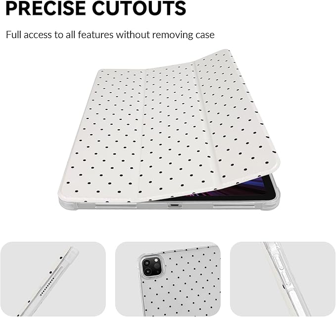 Lovmooful Compatible for iPad Pro 11-Inch,2022/2021/2020/2018 Model(4th/3rd/2nd/1st Generation) Case with Pencil Holder Cute Polka Dot with Aesthetic Design Soft TPU Trifold Stand Protective-White