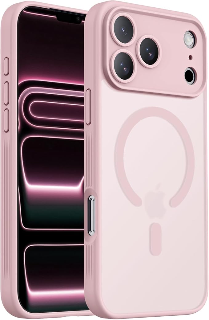 Symcele Designed for iPhone 17 Pro Case, Compatible with MagSafe, [Camera Protection] [15FT Military Drop Protection] Shockproof Translucent Matte Anti-Slip Phone Case, 6.3", Pink