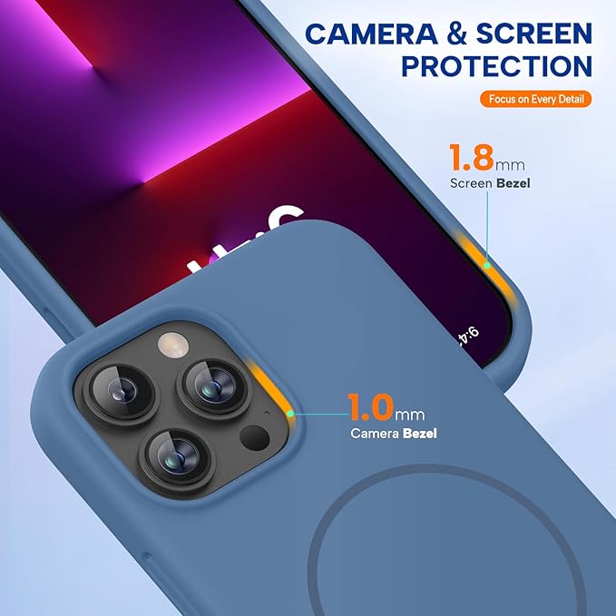 Miracase Magnetic for iPhone 13 Pro Max Case, [Soft Anti-Scratch Microfiber Lining], Magnetic for MagSafe, Liquid Silicone Shockproof Drop Protection Phone Case for 13 Pro Max, Glass Blue