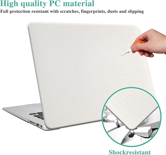 DTangLsm for Crocodile MacBook Air 15 inch Case 2026 2025-2023 M5 M4 M3 M2 A3448 A3241 A3114 A2941, Alligator Skin Textured PU Leather Hard Shell Cover for MacBook Air M5 15" Case+Keyboard Cover,White