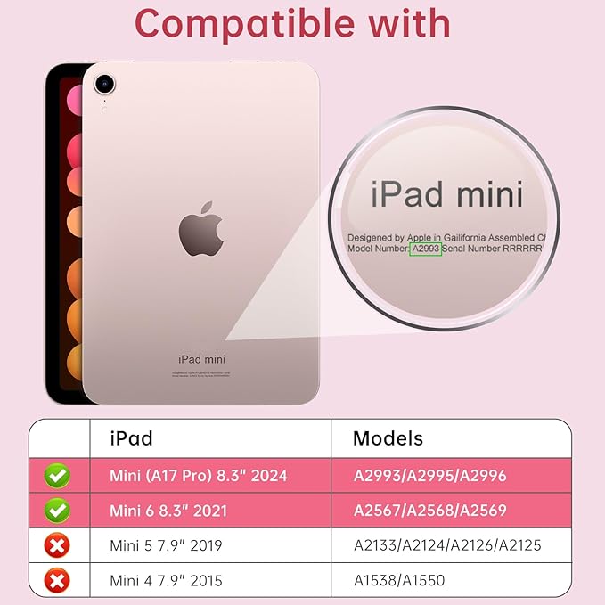 MoKo for iPad mini 7 A17 Pro Case 2024, iPad mini 6th Generation Case 8.3 Inch 2021 with Pencil Holder, Slim Light Trifold Smart Protective Cover with Hard PC Translucent Back Shell, Rose Gold