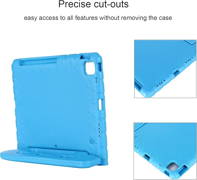 Kids Case for iPad Pro 12.9 inch 6th/5th/4th/3rd Generation 2022/2021/2020/2018 with Pencil Holder, Anti-Slip Handle Stand Lightweight Child Proof EVA Shockproof Rugged Kickstand Cover, Blue