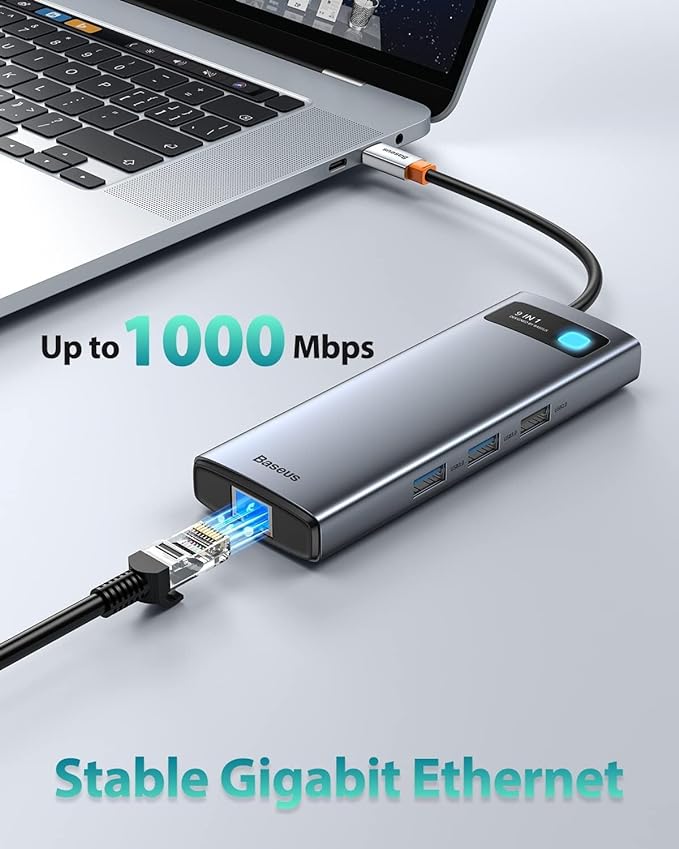 Baseus Laptop Docking Station Dual Monitor 9 in 1 USB C Hub up to 4K@120Hz with 2 HDMI, 1000Mbps LAN, Max 85W PD, 3 USB, SD Card Reader,USB C Dock Compatible with iPhone/Mac/Dell/HP/Surface/Steam Deck