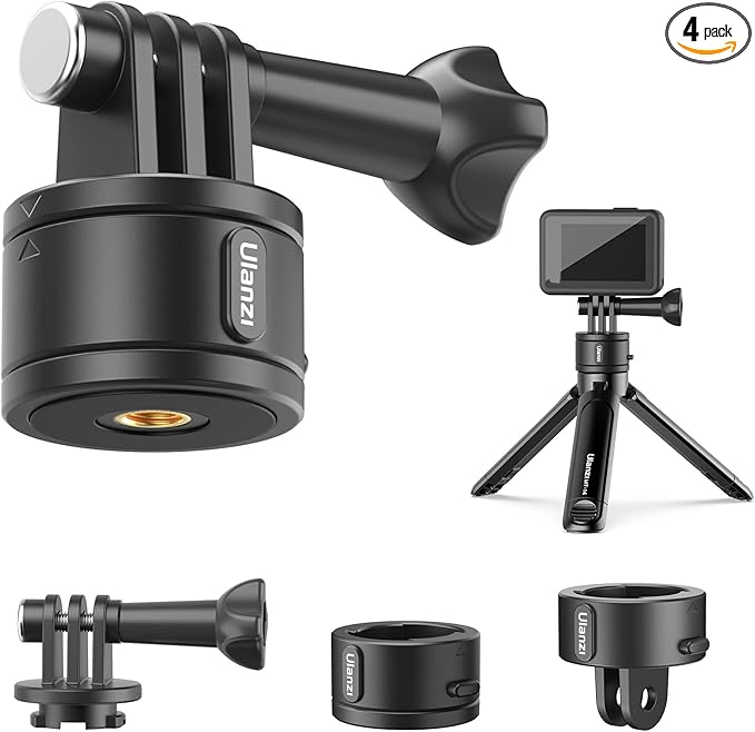 ULANZI Select Tripod Mount Accessories for Action Camera - Go Quick II Basic Set Magnetic Quick Release Adapter for Tripod/Bike/Helmet/Clamp Clip Mount/Suction Cup