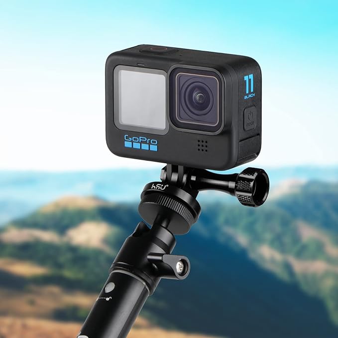 HSU Aluminum Alloy Metal GoPro Tripod/Monopod Mount with Aluminum Thumbscrew for GoPro Hero 13, 12, 11, 10, 9, 8, 7, 6, 5, 4, 3+, 3, 2, 1 HD, AKASO Campark and Other Action Cameras (Black)