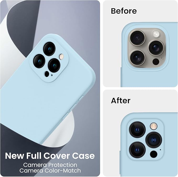 FireNova Designed for iPhone 15 Pro Max Case, Silicone Upgraded [Camera Protection] Phone Case, Soft Anti-Scratch Microfiber Lining Inside, 6.7 inch, Sky Blue