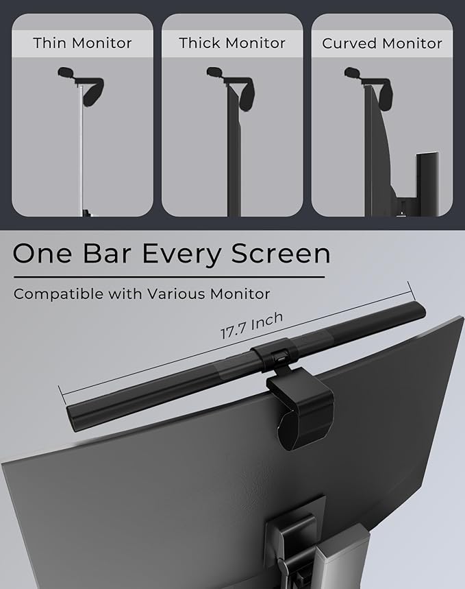 Monitor Light Bar, Computer Monitor Lamp, Eye-Care USB Reading Monitor Lamp with Color/Dimming Adjustment, Touch Control, No Screen Glare Home Office Gaming Desk Lamp