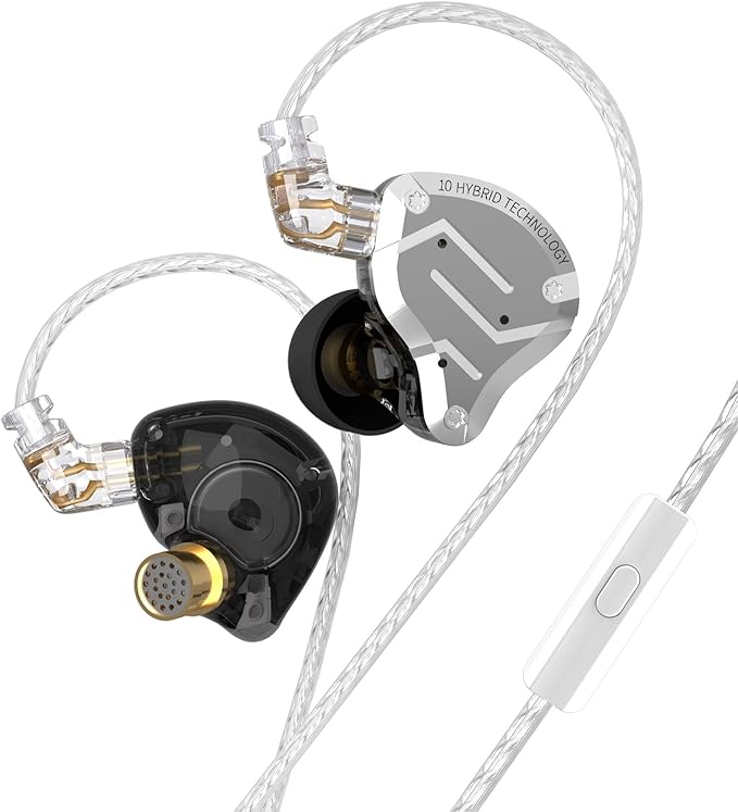 KZ ZS10 Pro Gaming Earbuds, 4BA 1DD Gaming Wired Earbuds with Mic, IEM Headphone Multi Driver HiFi Monitor Headphones, KZ in Ear Earphoner with 2PIN IEM Cable, All in One Button (Black with Mic)