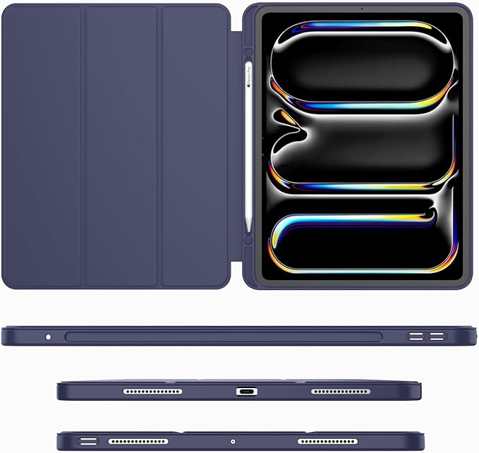 iMieet Case for iPad Pro 11 Inch (M5) 2025 /(M4) 2024 5th Gen, Trifold Stand Smart Cover with Pencil Holder and Soft TPU Back, Auto Wake/Sleep (Dark Blue)