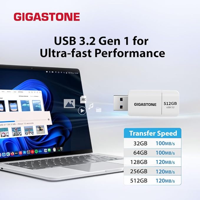 GIGASTONE 256GB Flash Drive, Z60 USB 3.2 Gen 1, 120MB/s Ultra Fast, Retractable Capless Slider Design, Data Storage, Backup for PC/Mac/TV/Car Audio, USB 2.0/3.0/3.1 Compatible
