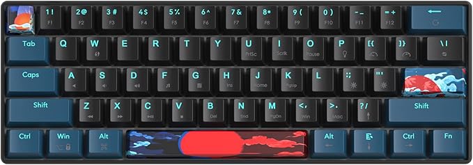 Protable 60% Percent Gaming Keyboard Mechanical, Mini Compact Backlit 61 Keys Wired Office Keyboard with Red Switch for Mac/Win (Monstor Black/red Switch 61)