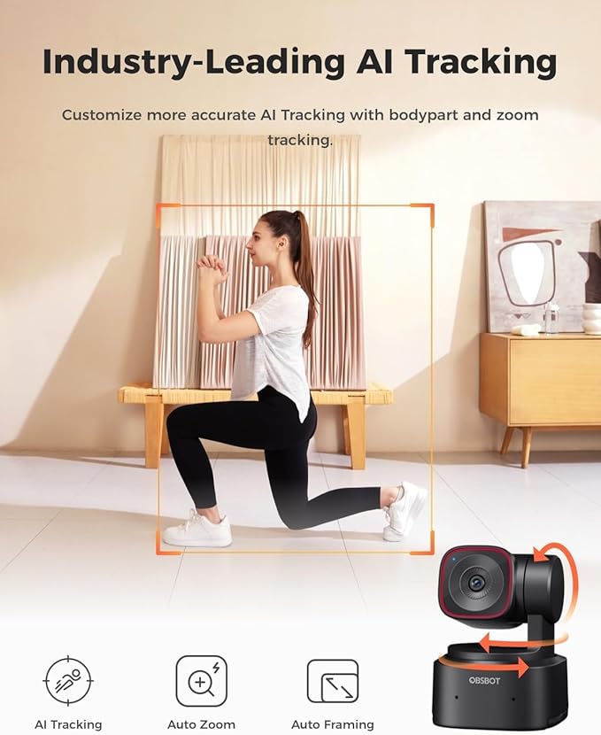OBSBOT Tiny 2 Lite AI-Powered 4K UHD PTZ Webcam,1/2" CMOS 4X Digital Zoom AI Auto Tracking with Auto Zoom Gesture Control 2.0, LiveStream for Game/Meeting/Online Educate, W Mini Tripod
