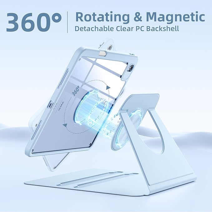 Wenlaty for iPad Air 11 inch Case (M4/M3/M2) & Air 5th/4th Gen Case 10.9 inch, for iPad Pro 11 inch 4/3/2/1 Gen,360° Rotating Cover,Detachable Magnetic Back,Pencil Holder, Auto Sleep/Wake,Sky Blue