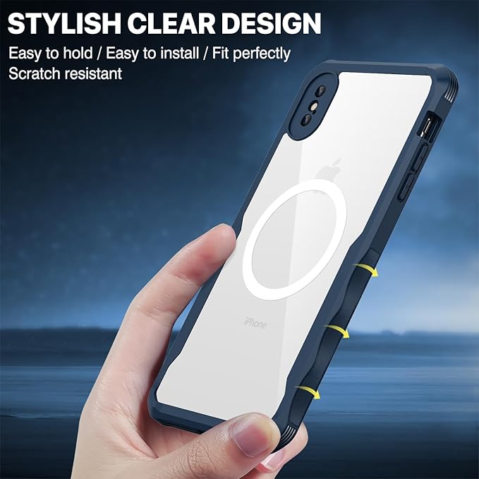 CENHUFO Privacy Magnetic for iPhone Xs Max Case, Full Body Phone Case Built-in 9H Tempered Glass Privacy Screen Protector [Compatible with Magsafe] Shockproof Protective Bumper Clear Cover - Blue