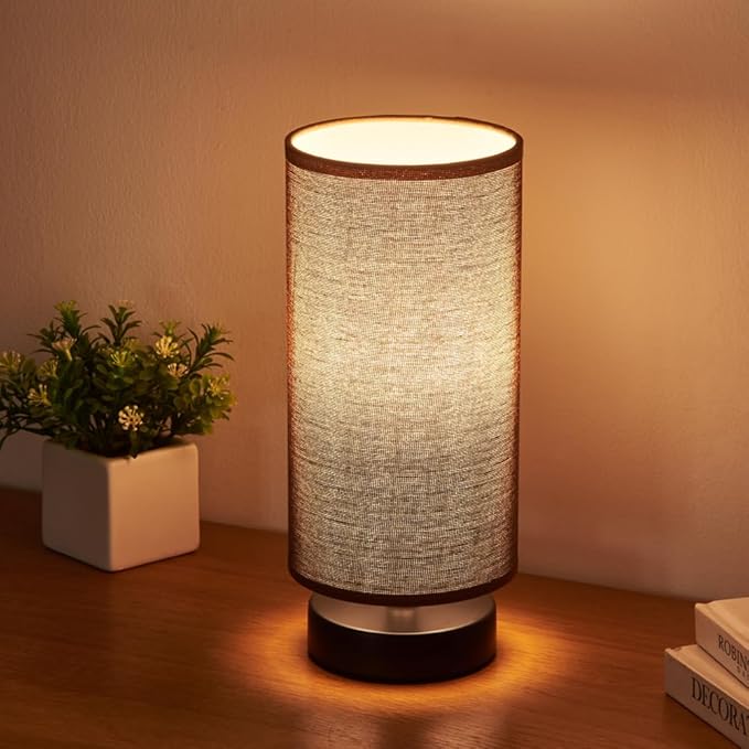 lifeholder Table Lamp, Bedside Nightstand Lamp, Simple Desk Lamp, Cylinder Table Lamp for Bedroom Living Room Office Study, Brown Shade and Black Base (Brown)